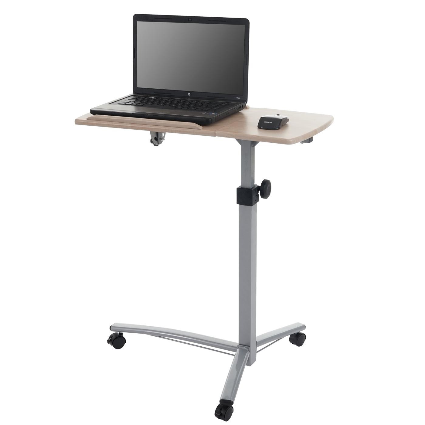Mesa / Atril para Ordenador Portátil STAND, Ajustable en Altura, con Ruedas y Superficie en Madera Color Nogal
