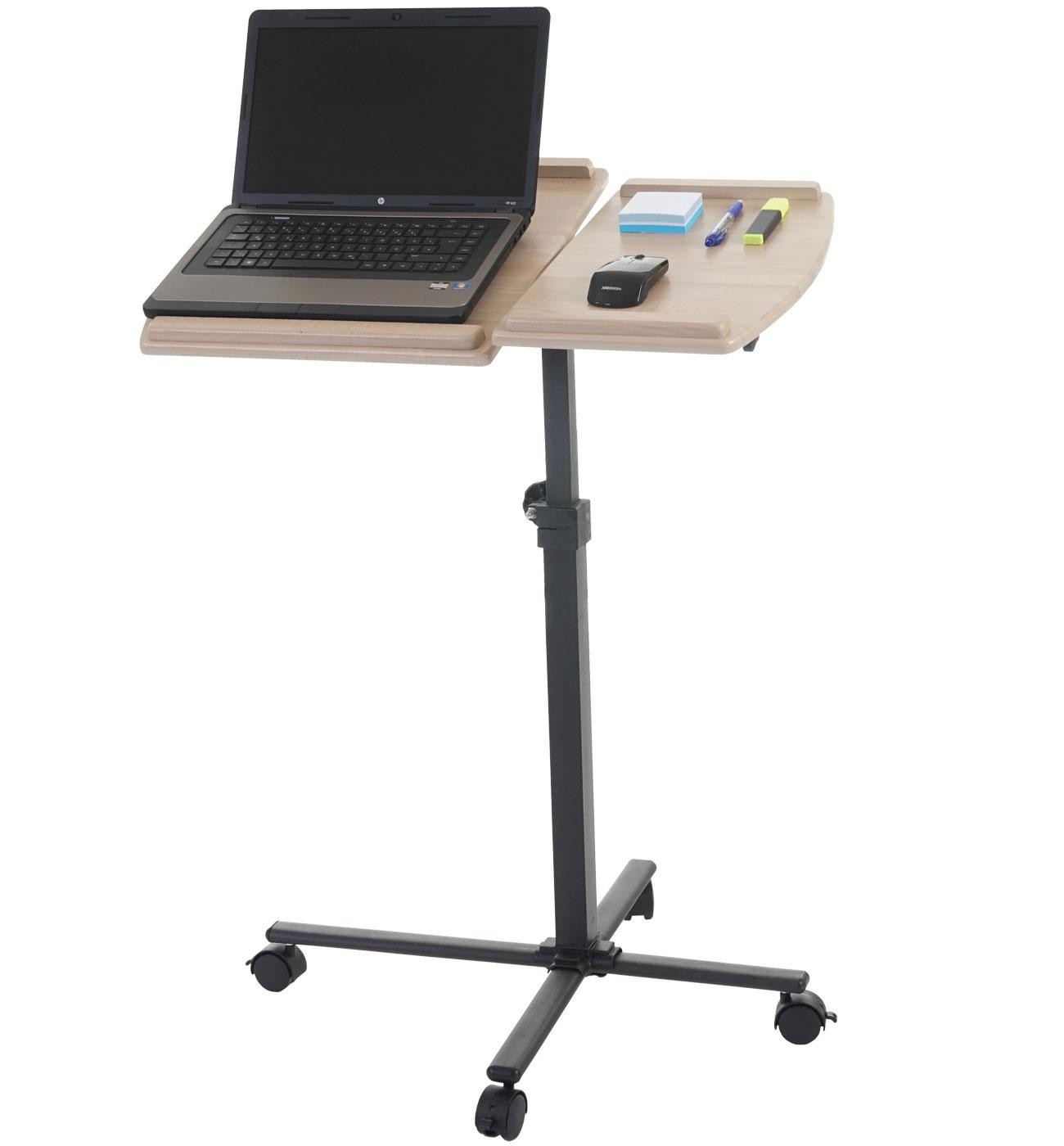 Mesa / Atril para Ordenador Portátil STAND TOP, Ajustable en Altura, con Ruedas y Superficie en Madera Color Nogal