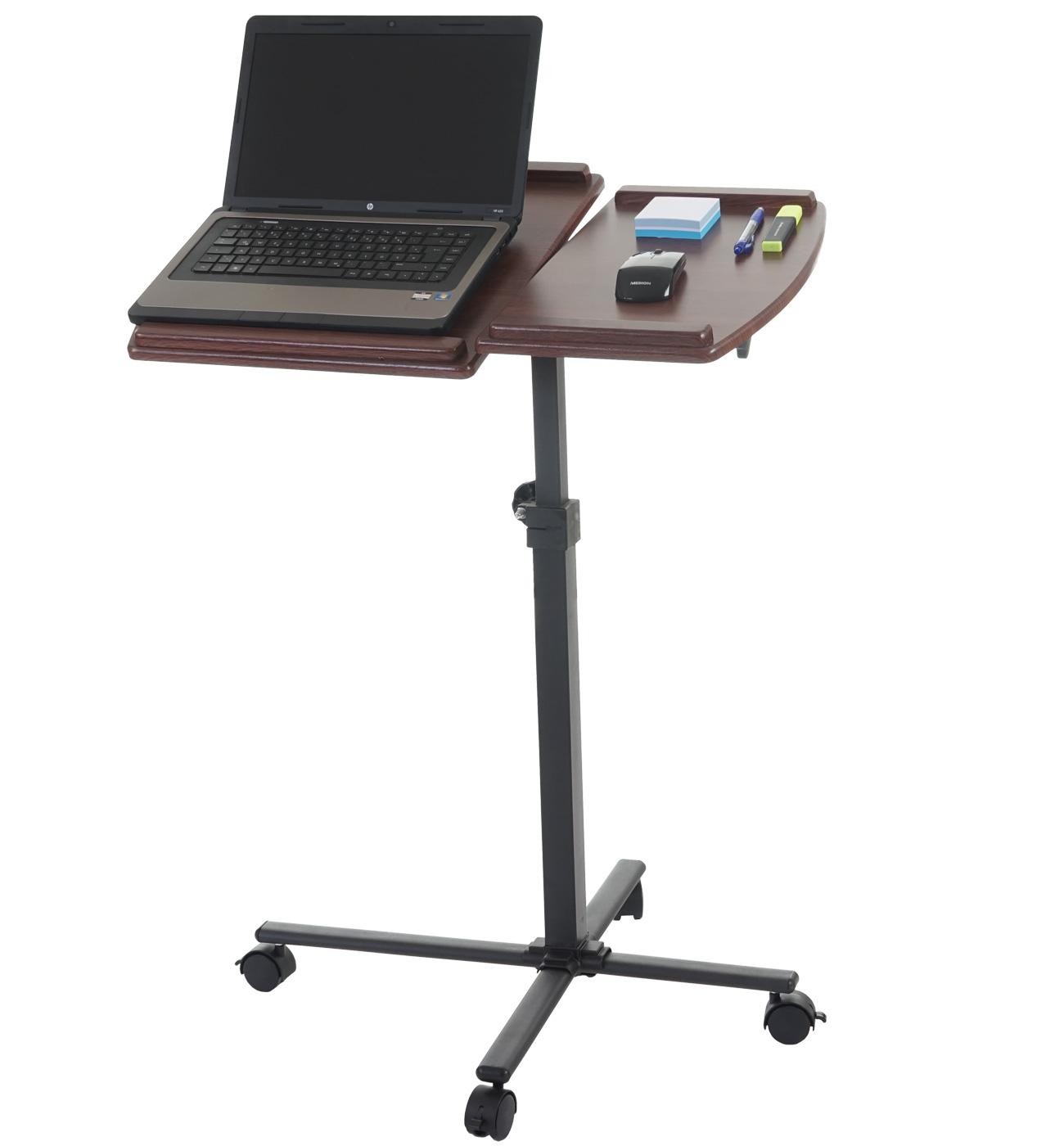 Mesa / Atril para Ordenador Portátil STAND TOP, Ajustable en Altura, con Ruedas y Superficie en Madera Color Nogal