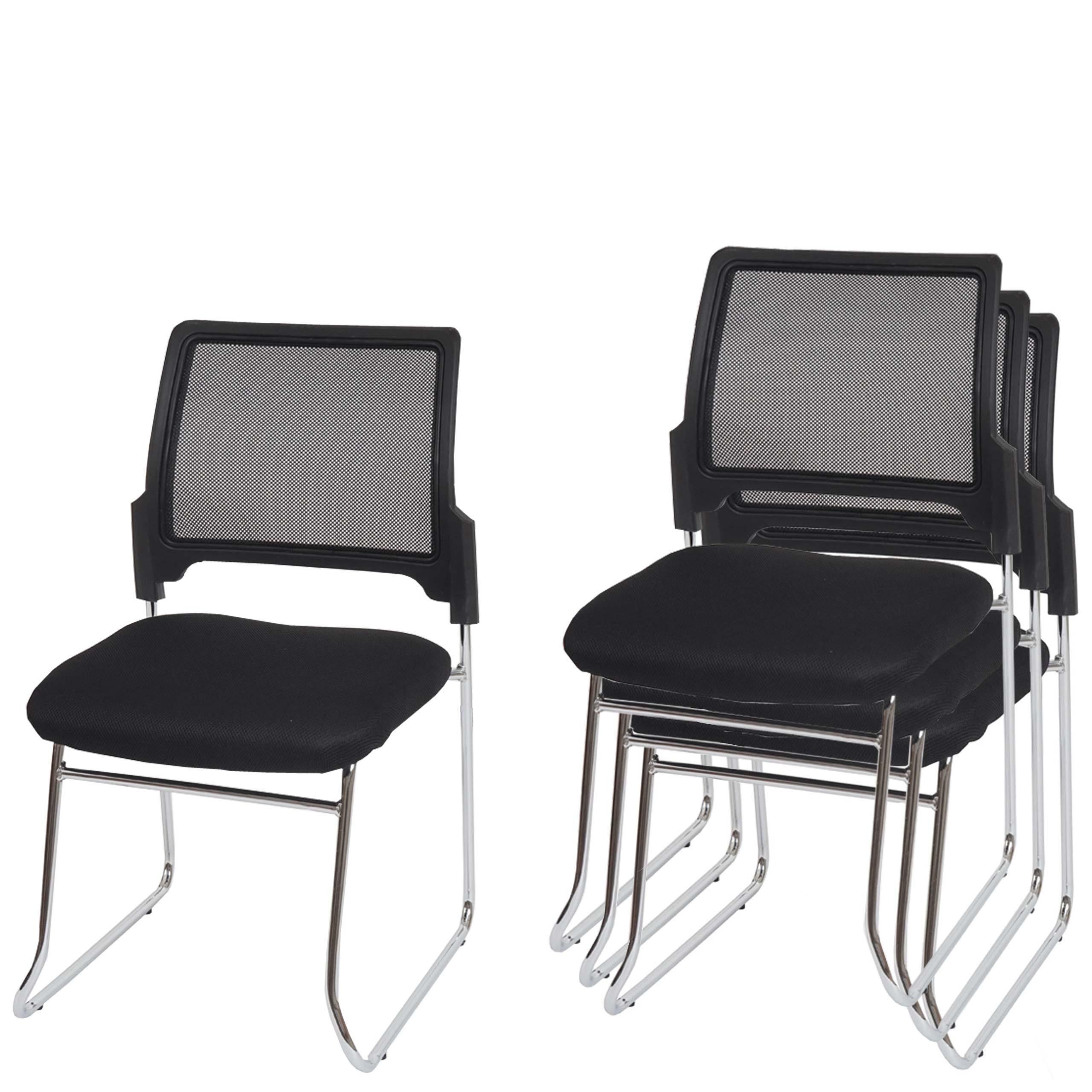 Lote de 4 Sillas de Confidente PISA, Apilables, Ergonómicas y Tapizadas en Malla Transpirable color Negro