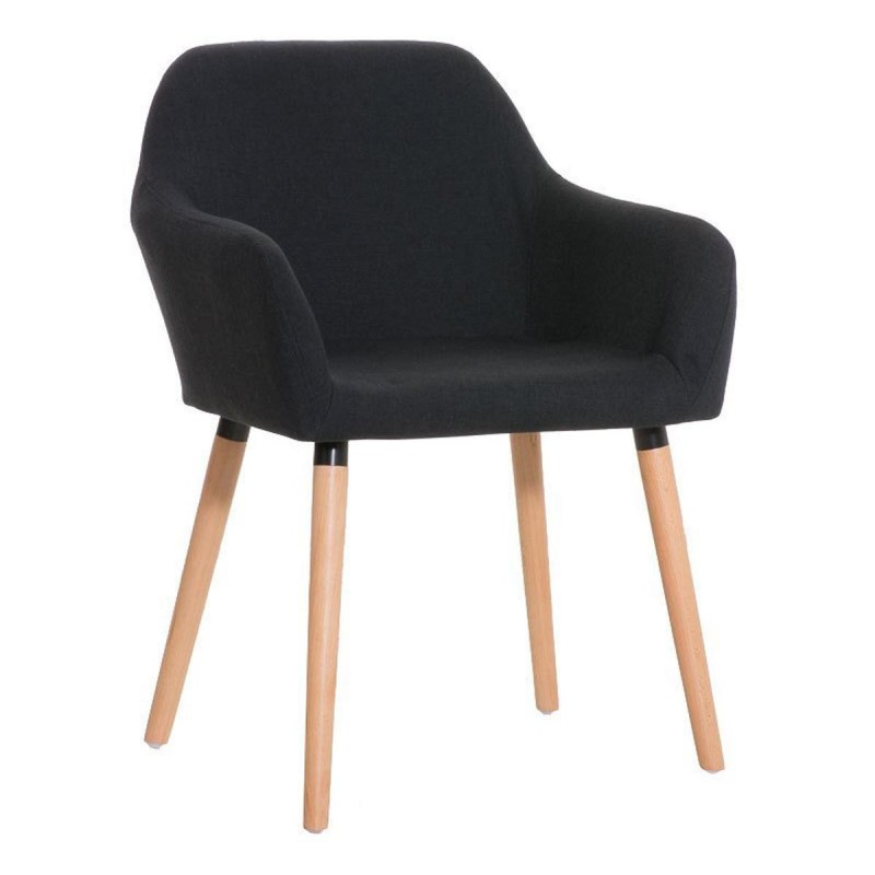 Silla de confidente NIEBLA, cuidado diseño con patas en madera tapizada en tela color negro