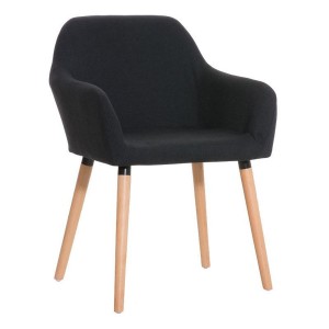 Silla de confidente NIEBLA, cuidado diseño con patas en madera tapizada en tela color negro