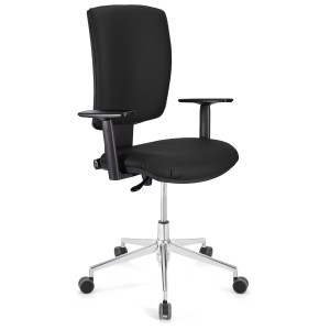 Silla de oficina ATLAS PRO PIEL, grueso acolchado y base en metal, en negro