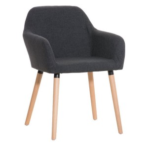 Silla de confidente NIEBLA, cuidado diseño con patas en madera tapizada en tela color negro