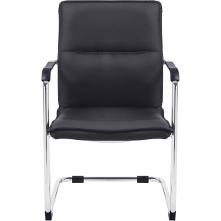 Silla de confidente GOLIAT, estructura metálica, gran acolchado y elegante diseño en piel color negro 2