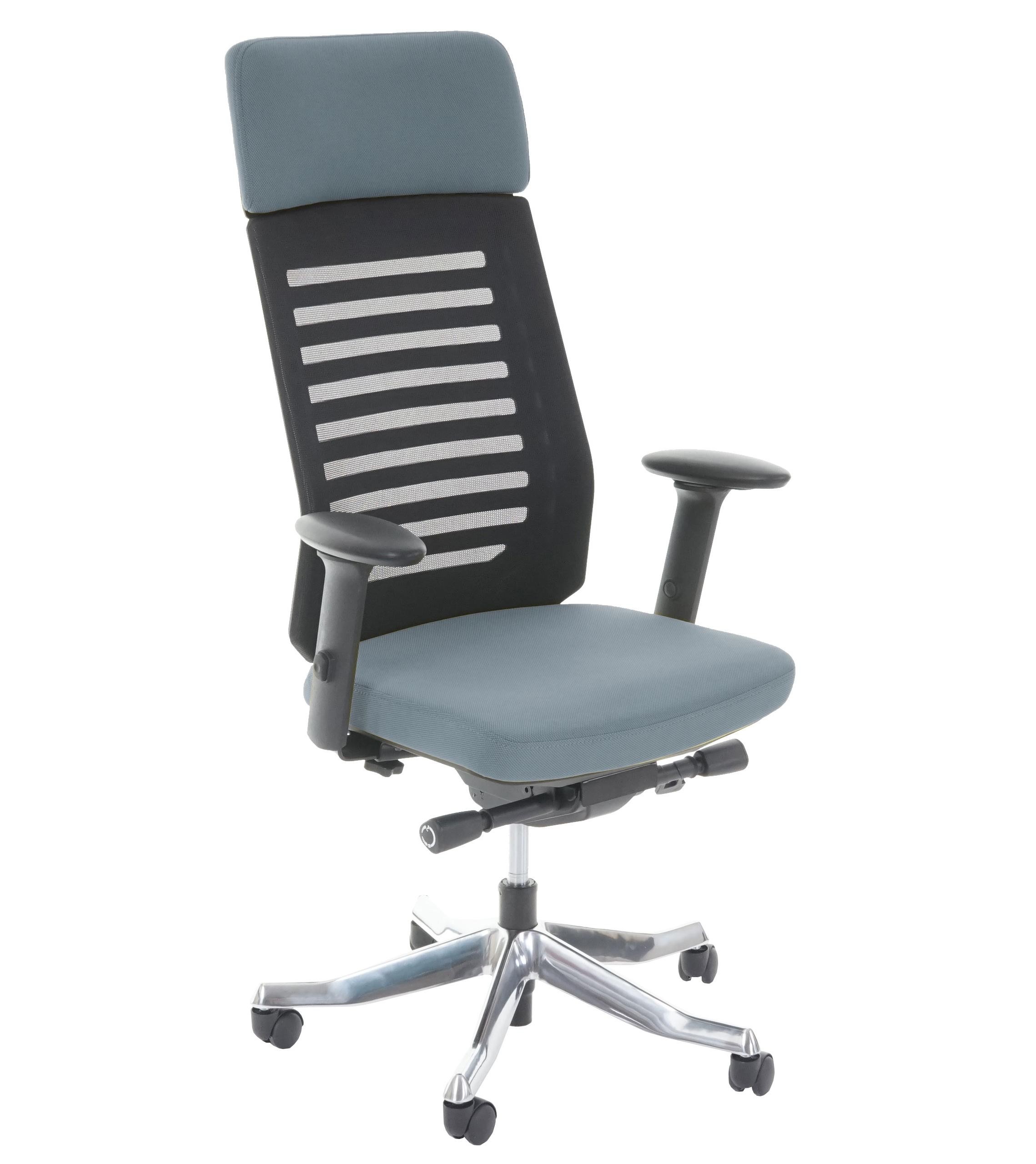 Silla de Oficina LIENA PRO, Amplio Respaldo Ergonómico, Base Aluminio, En Tela y Malla Gris