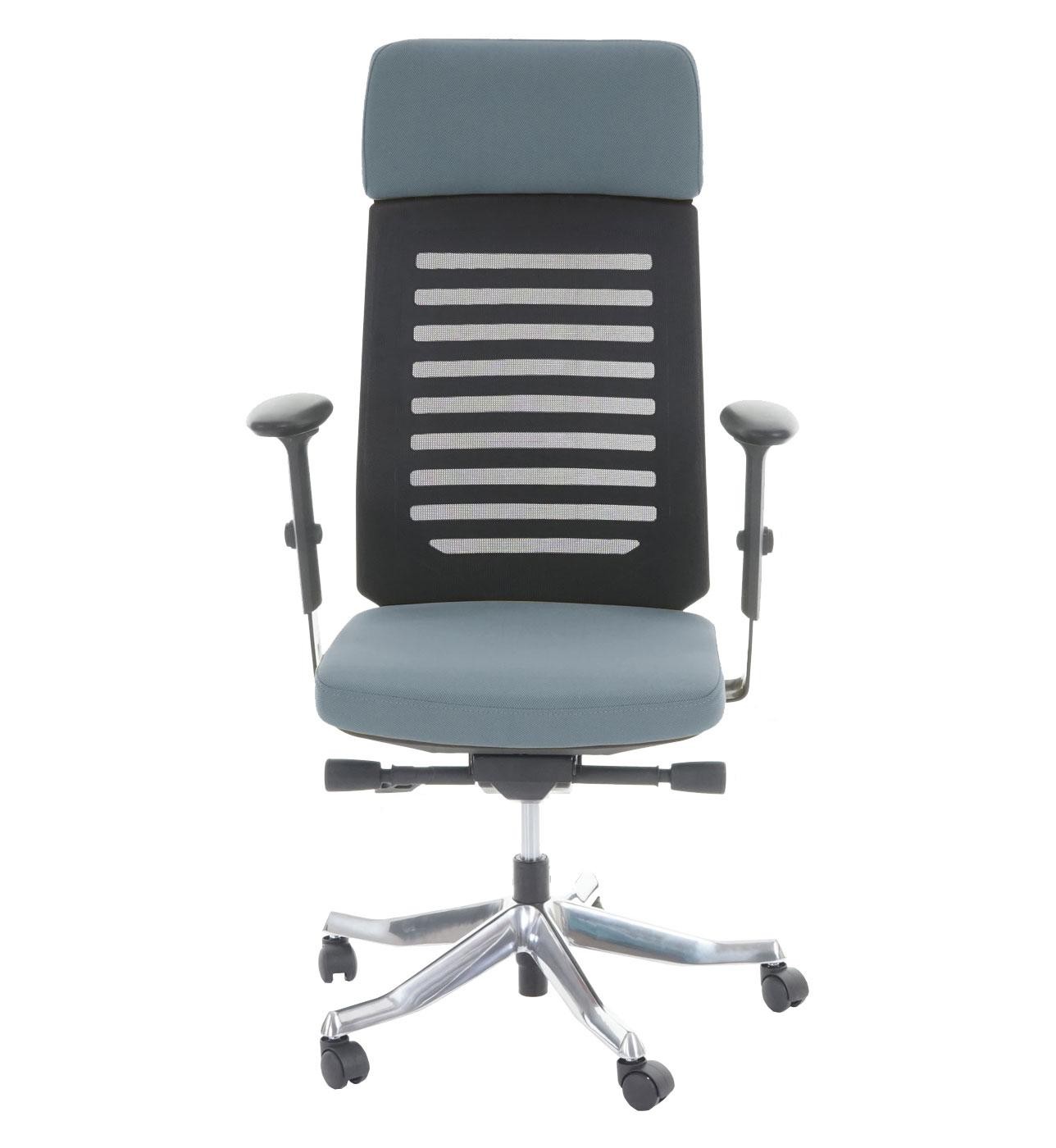 Silla de Oficina LIENA PRO, Amplio Respaldo Ergonómico, Base Aluminio, En Tela y Malla Gris