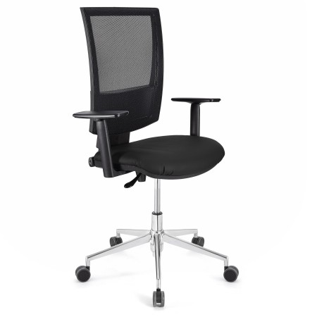 Silla de oficina PANDORA PRO, base en metal, en malla y piel color negro