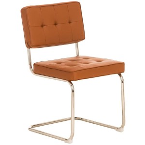 Silla de confidente CHIVO PIEL, estructura metálica, gran acolchado y diseño retro con capitoné en piel color negro