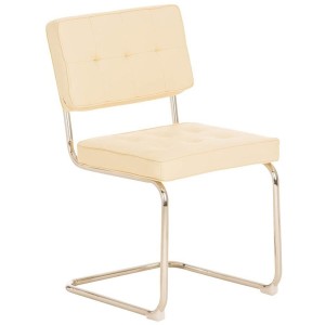Silla de confidente CHIVO PIEL, estructura metálica, gran acolchado y diseño retro con capitoné en piel color negro