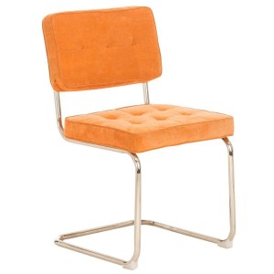 Silla de confidente CHIVO TELA, estructura metálica, gran acolchado y diseño retro con capitoné en tela color naranja