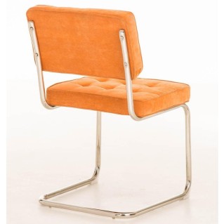 Silla de confidente CHIVO TELA, estructura metálica, gran acolchado y diseño retro con capitoné en tela color naranja 2