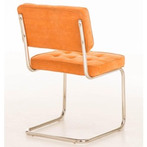Silla de confidente CHIVO TELA, estructura metálica, gran acolchado y diseño retro con capitoné en tela color naranja