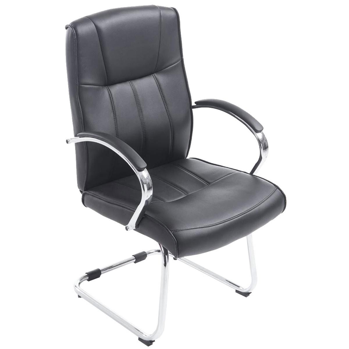 Silla de Confidente BORAU con Reposabrazos, Estructura Metálica y Acolchada en Piel color Negro