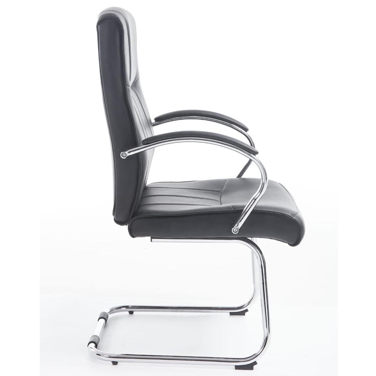 Silla de Confidente BORAU con Reposabrazos, Estructura Metálica y Acolchada en Piel color Negro