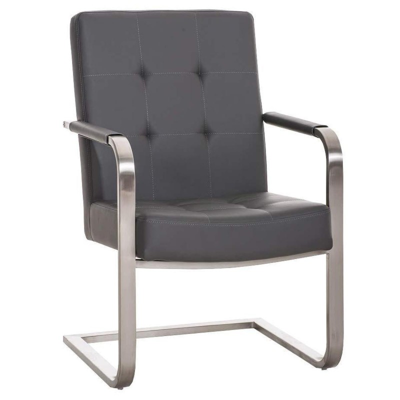 Silla de confidente MORGAL PIEL, de exclusivo y moderno diseño con estructura en acero inoxidable y tapizada en piel negra