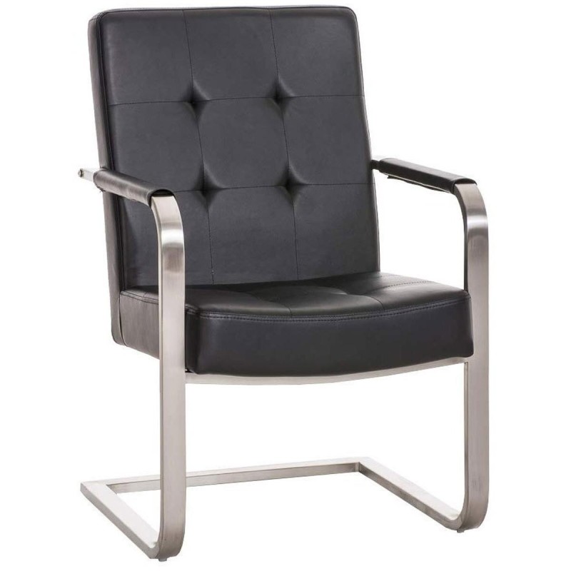 Silla de confidente MORGAL PIEL, de exclusivo y moderno diseño con estructura en acero inoxidable y tapizada en piel negra