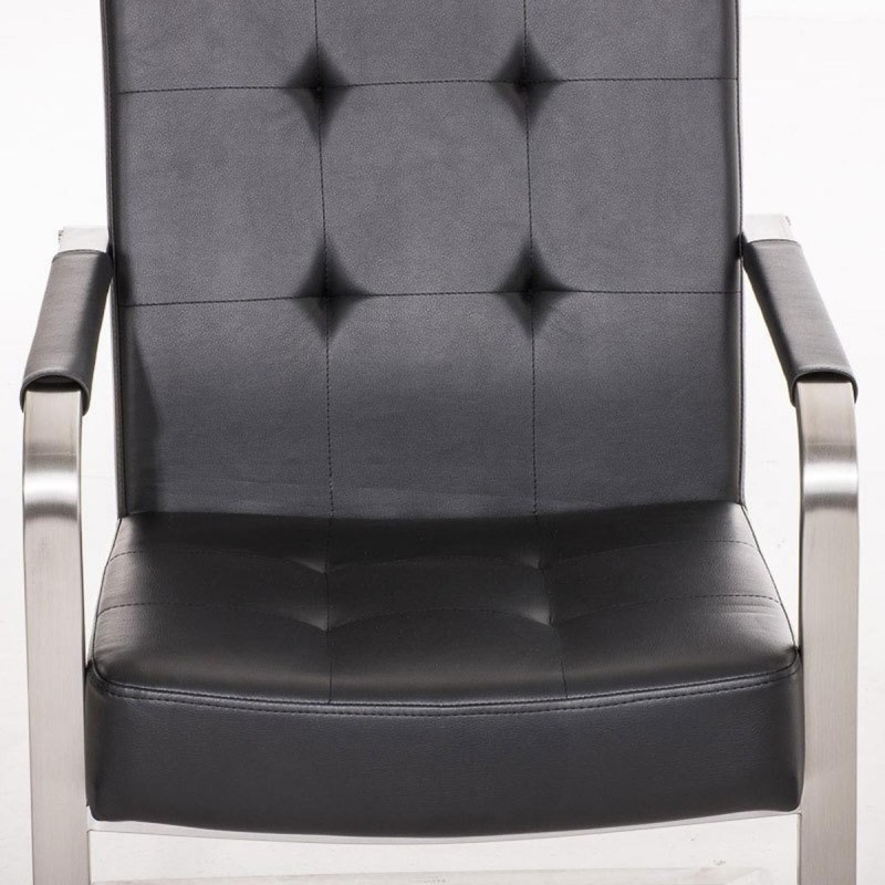 Silla de confidente MORGAL PIEL, de exclusivo y moderno diseño con estructura en acero inoxidable y tapizada en piel negra