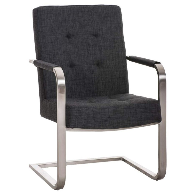 Silla de confidente MORGAL TELA, de exclusivo y moderno diseño con estructura en acero inoxidable y tapizada en tela gris clara