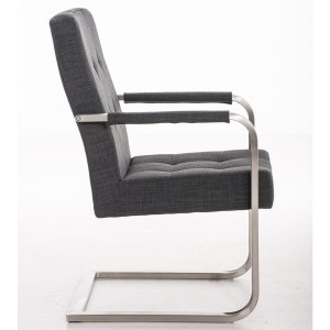 Silla de confidente MORGAL TELA, de exclusivo y moderno diseño con estructura en acero inoxidable y tapizada en tela gris clara