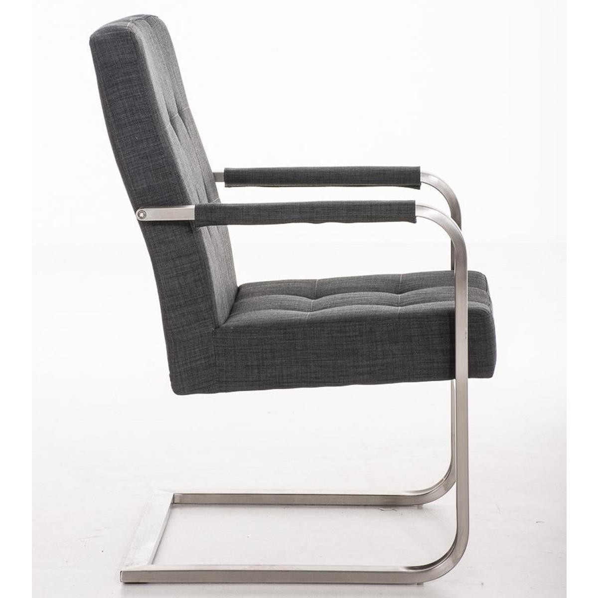 Silla de Confidente MORGAN TELA, Estructura de Acero Inoxidable y Gran Acolchado color Gris claro
