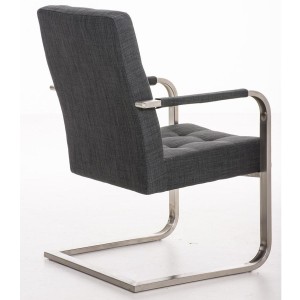 Silla de confidente MORGAL TELA, de exclusivo y moderno diseño con estructura en acero inoxidable y tapizada en tela gris clara