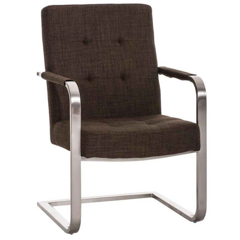 Silla de confidente MORGAL TELA, de exclusivo y moderno diseño con estructura en acero inoxidable y tapizada en tela gris clara