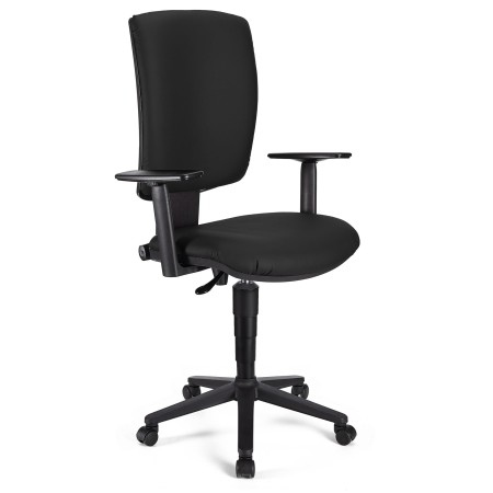 Silla de oficina ATLAS PLUS PIEL, respaldo y brazos ajustables, en negro