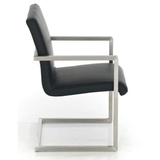Silla de confidente OWEN. Exclusivo y moderno diseño con estructura en acero inoxidable y tapizada en piel negra 2