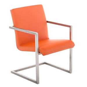 Silla de confidente OWEN. Exclusivo y moderno diseño con estructura en acero inoxidable y tapizada en piel negra