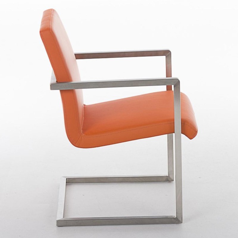Silla de confidente OWEN. Exclusivo y moderno diseño con estructura en acero inoxidable y tapizada en piel negra