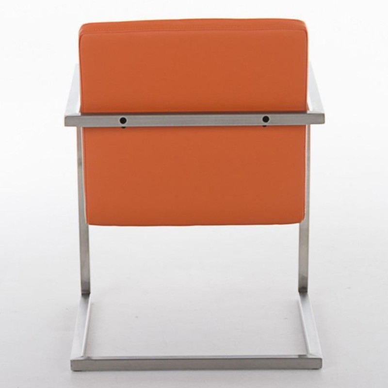 Silla de confidente OWEN. Exclusivo y moderno diseño con estructura en acero inoxidable y tapizada en piel negra