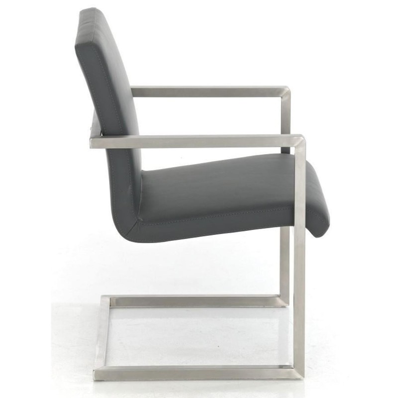 Silla de confidente OWEN. Exclusivo y moderno diseño con estructura en acero inoxidable y tapizada en piel negra