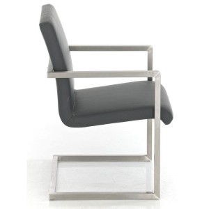 Silla de confidente OWEN. Exclusivo y moderno diseño con estructura en acero inoxidable y tapizada en piel negra
