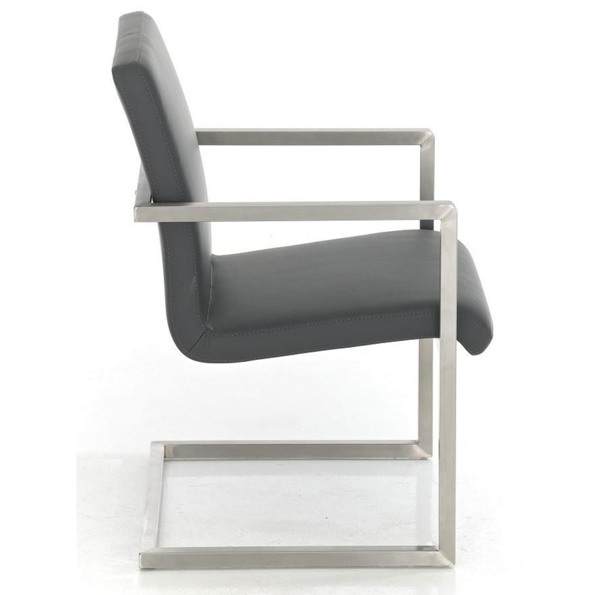 Silla de Confidente OWEN, Estructura de Acero Inoxidable, Exclusivo Diseño, Tapizada en Piel color Negro