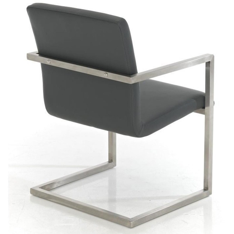 Silla de confidente OWEN. Exclusivo y moderno diseño con estructura en acero inoxidable y tapizada en piel negra