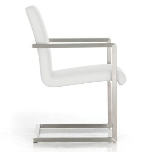 Silla de confidente OWEN. Exclusivo y moderno diseño con estructura en acero inoxidable y tapizada en piel negra