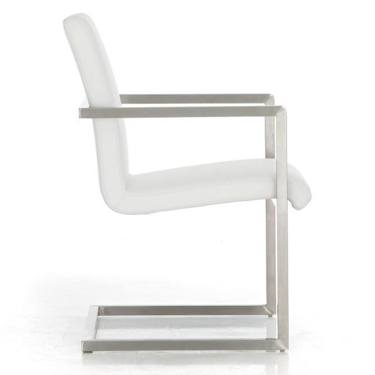 Silla de Confidente OWEN, Estructura de Acero Inoxidable, Exclusivo Diseño, Tapizada en Piel color Negro