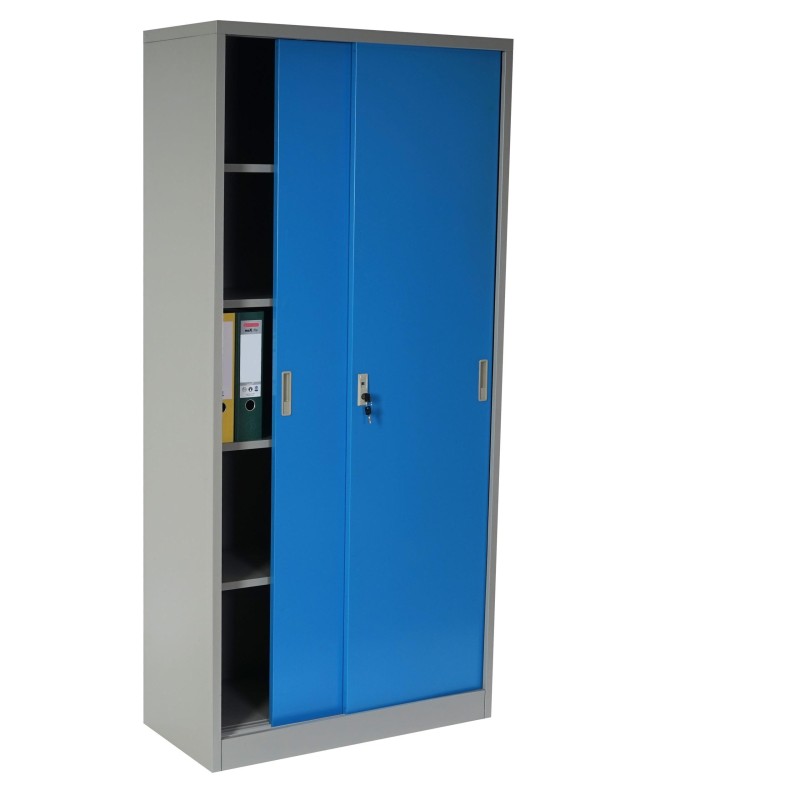 Armario archivador metálico EDIT de 180x85x40. 2 puertas correderas, gran capacidad de almacenaje y máxima robustez, color azul