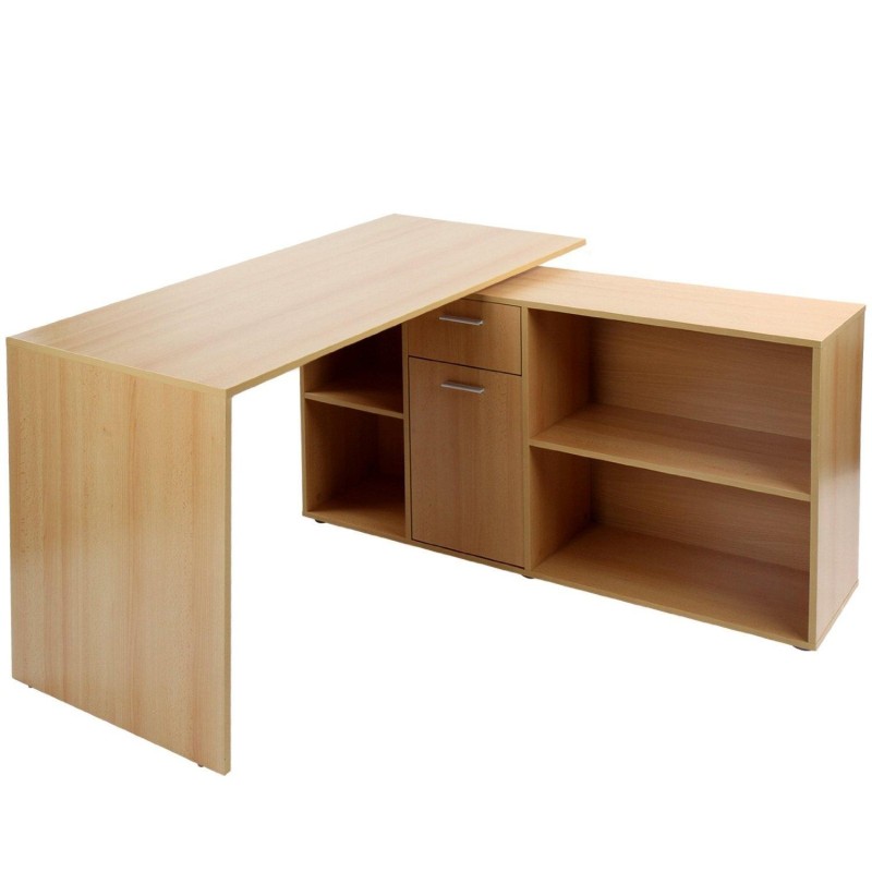 Mesa de oficina regulable FUJI, con amplia y superficie y gran capacidad de almacenaje en madera color negro