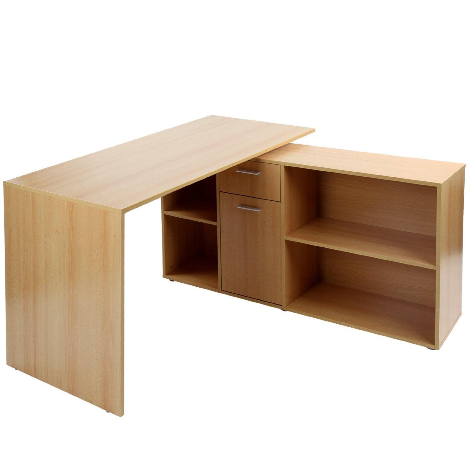 Mesa de Despacho Regulable FUJI, Estantes para Almacenaje, Amplia Superficie en Madera color Negro