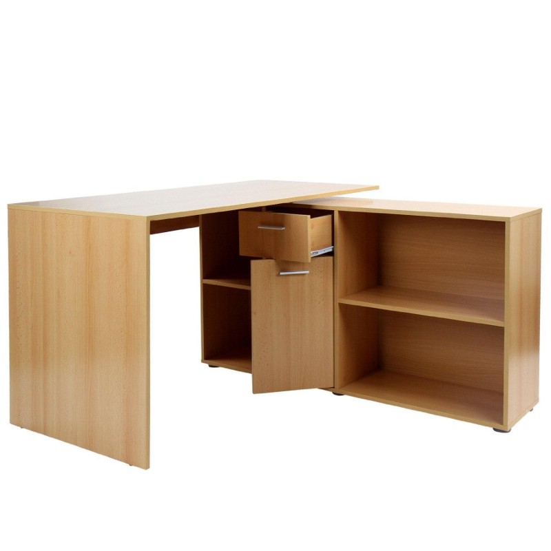 Mesa de oficina regulable FUJI, con amplia y superficie y gran capacidad de almacenaje en madera color negro