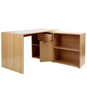 Mesa de oficina regulable FUJI, con amplia y superficie y gran capacidad de almacenaje en madera color negro