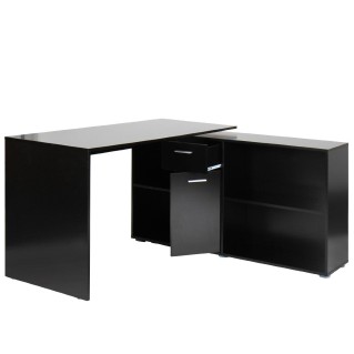 Mesa de oficina regulable FUJI, con amplia y superficie y gran capacidad de almacenaje en madera color negro 2