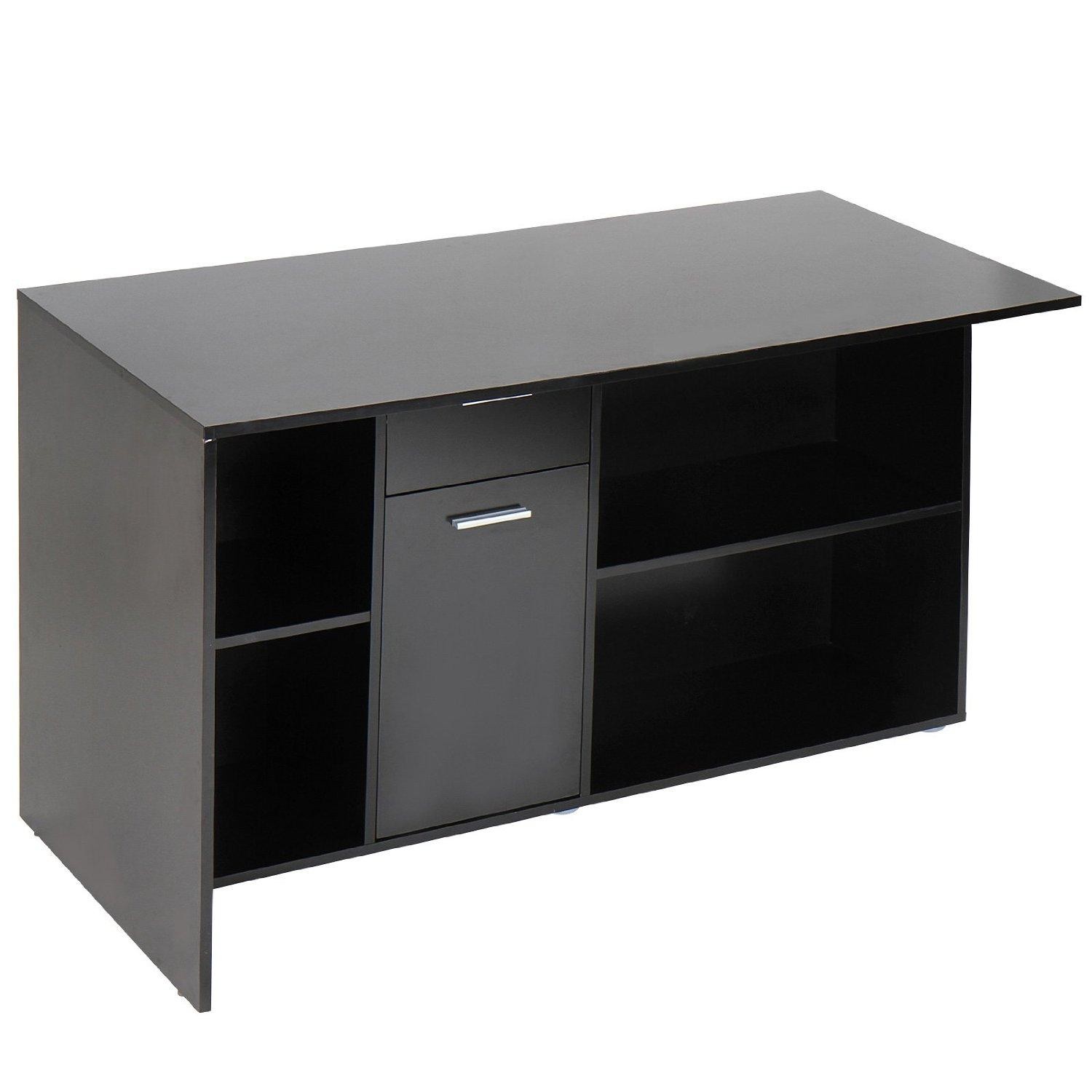 Mesa de Despacho Regulable FUJI, Estantes para Almacenaje, Amplia Superficie en Madera color Negro