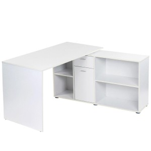 Mesa de oficina regulable FUJI, con amplia y superficie y gran capacidad de almacenaje en madera color negro