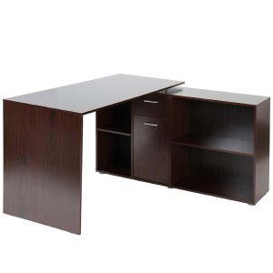 Mesa de oficina regulable FUJI, con amplia y superficie y gran capacidad de almacenaje en madera color negro