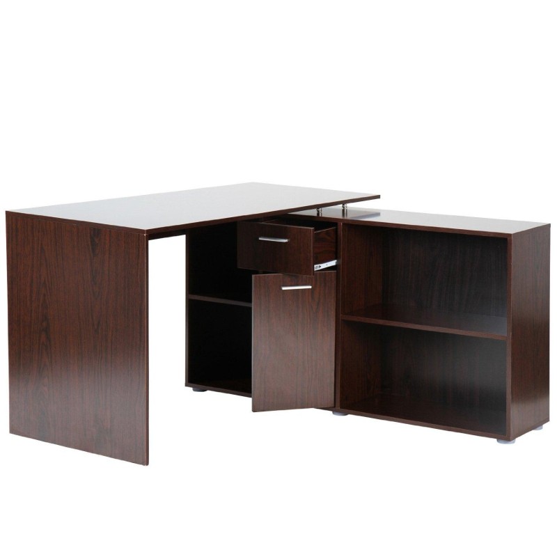 Mesa de oficina regulable FUJI, con amplia y superficie y gran capacidad de almacenaje en madera color negro