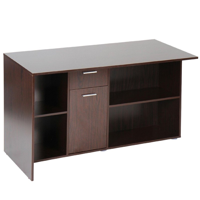 Mesa de oficina regulable FUJI, con amplia y superficie y gran capacidad de almacenaje en madera color negro