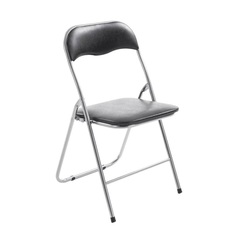 Silla Plegable VINSON. Muy práctica y funcional con estructura metálica negra y tapizada en piel color negro